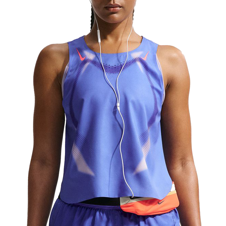Débardeur court de course Nike Dri-FIT ADV pour femmes - Saphir/Lave chaude/Lave chaude