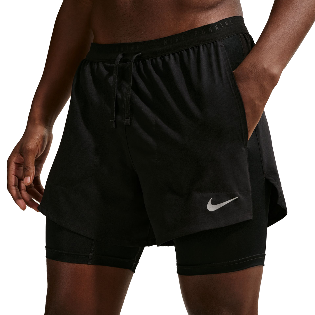 Short Nike Dri-FIT 5" Hybrid Stride pour hommes - Noir/Argent réfléchissant