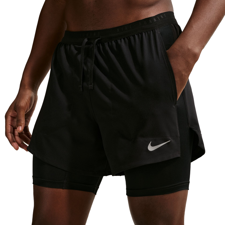Short Nike Dri-FIT 5" Hybrid Stride pour hommes - Noir/Argent réfléchissant