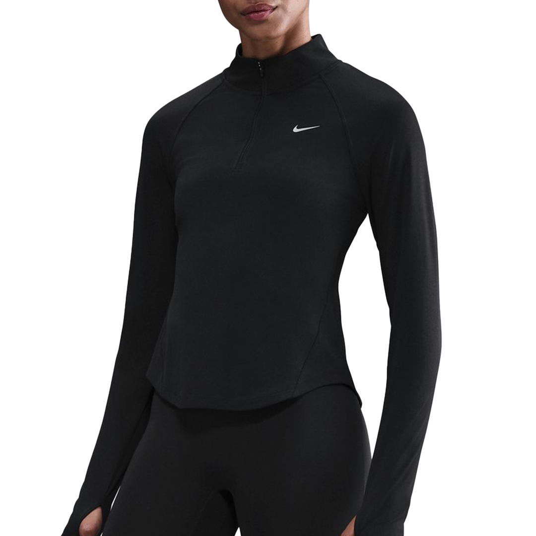 Haut Nike Dri-FIT 1/4 Zip L/S Swoosh pour Femme - Noir/Blanc