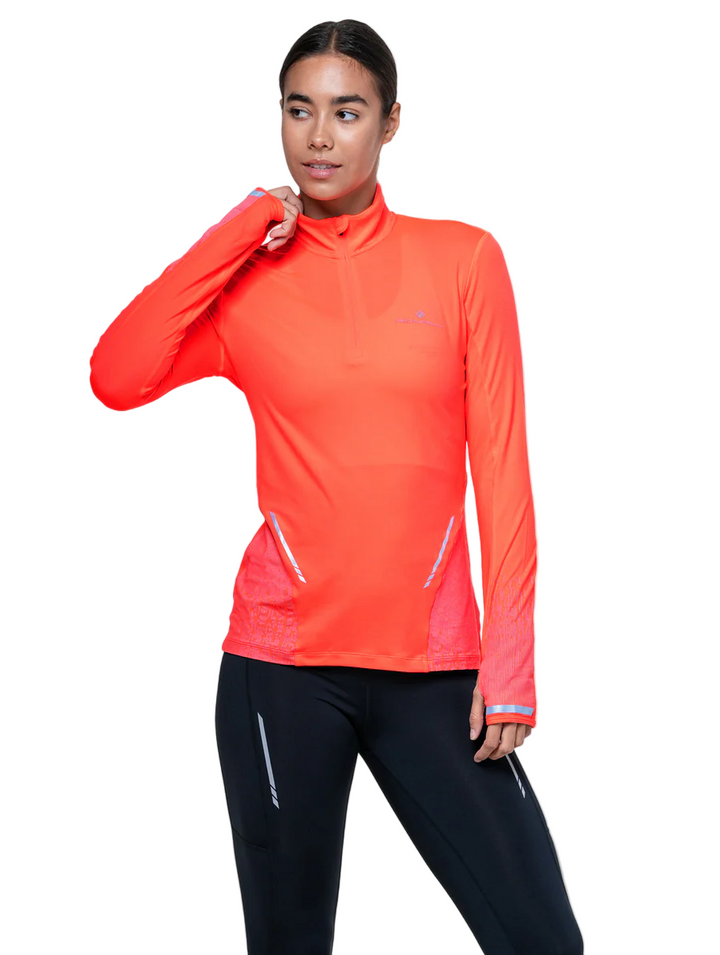 RonHill Womens Tech Reflect 1/2 Zip - Hot Coral/Reflect - AW25