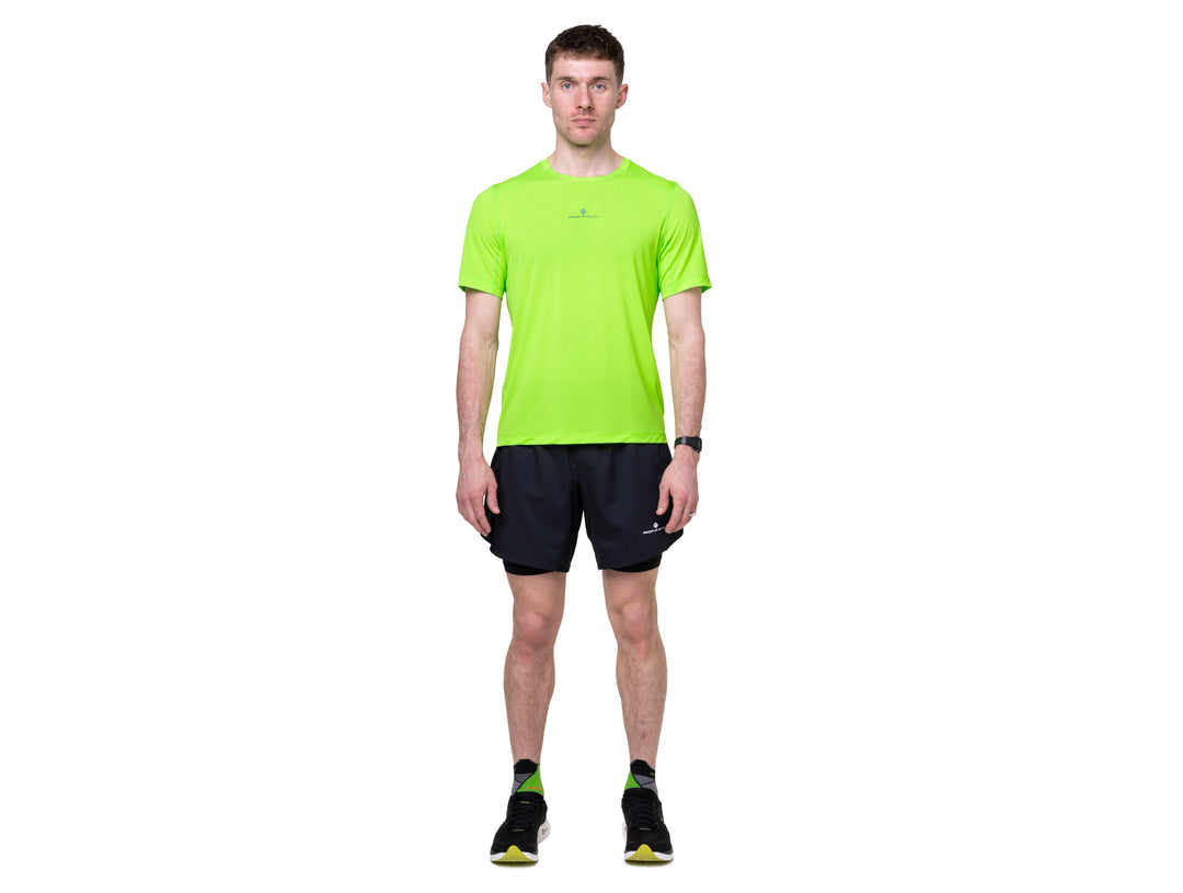 RonHill Herren Tech S/S T-Shirt – Fluo Green/Dark Cobalt – SS26