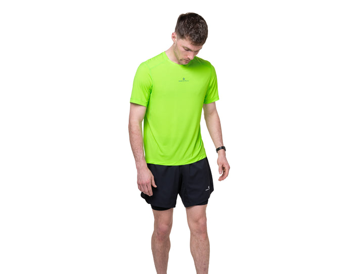 RonHill Herren Tech S/S T-Shirt – Fluo Green/Dark Cobalt – SS26