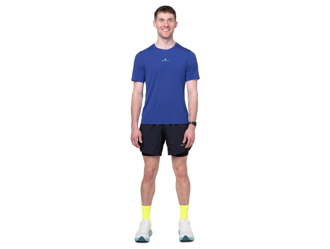 RonHill Herren Tech S/S T-Shirt – Dunkles Kobalt/Fluogrün – SS26