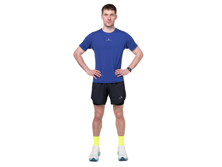 RonHill Herren Tech S/S T-Shirt – Dunkles Kobalt/Fluogrün – SS26