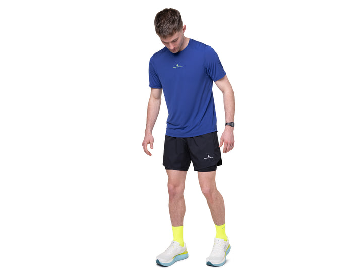 RonHill Herren Tech S/S T-Shirt – Dunkles Kobalt/Fluogrün – SS26