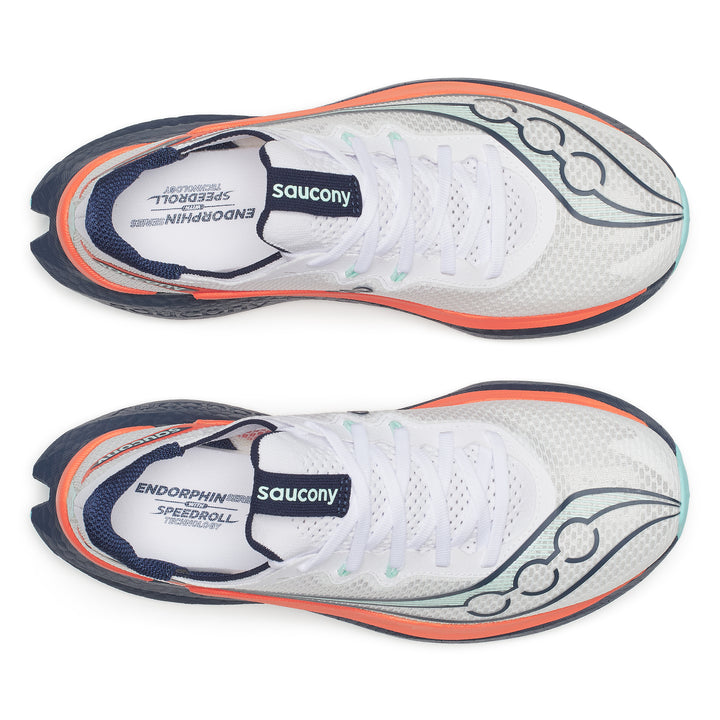 Saucony Damen Endorphin Pro 5 – Weiß/Marineblau – Neutral – SS26