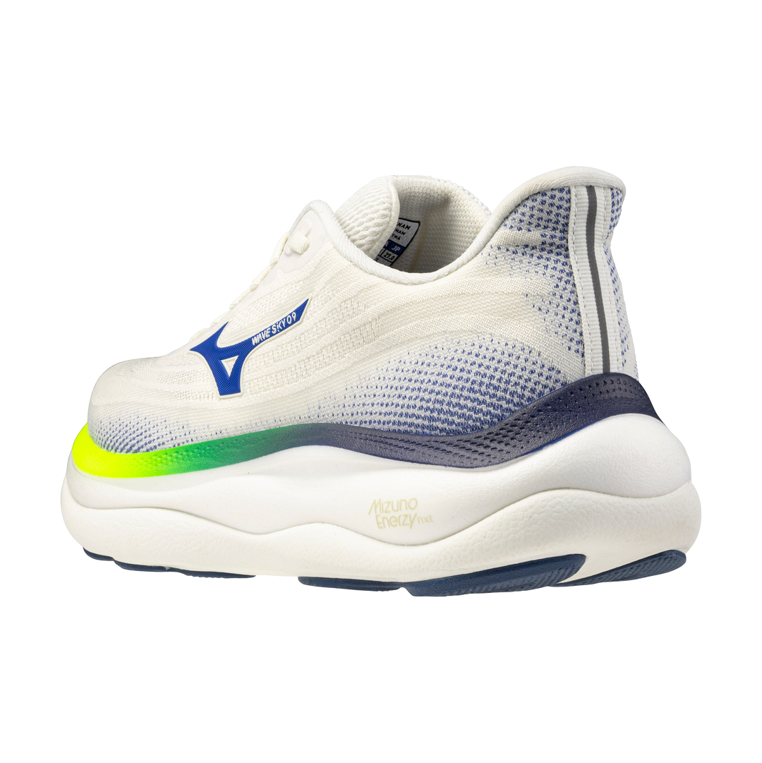 Mizuno Herren Wave Sky 9 – Schneeweiß/Surf im Internet/Blitzgelb – Neutral – SS26