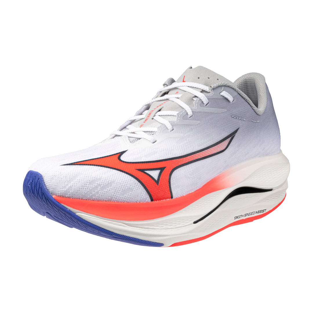 Mizuno Mens Wave Rebellion Flash - White/Fiery Coral/Iris Bloom - Neutral - AW25