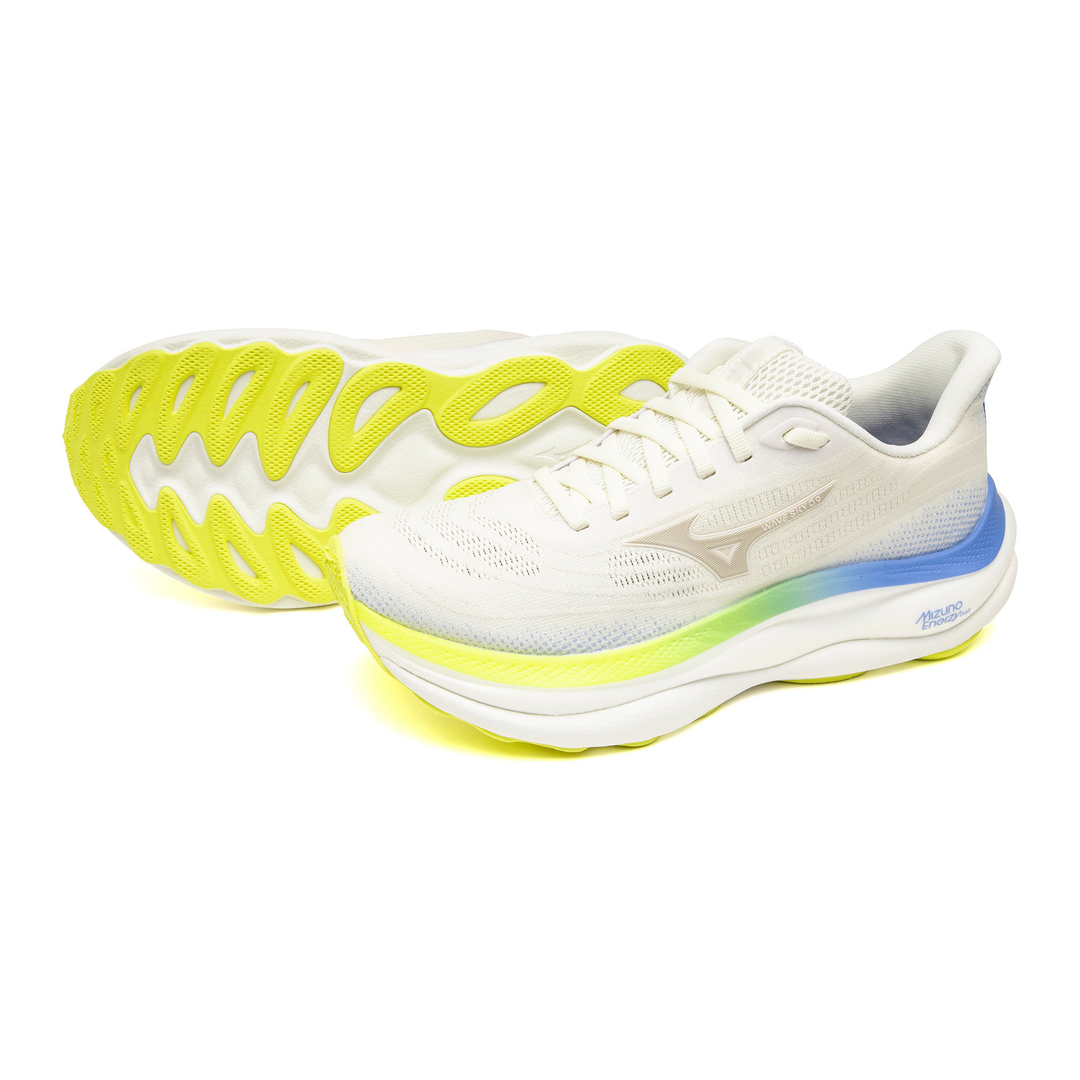 Mizuno Damen Wave Sky 9 – Schneeweiß/Silberbirke/Ultramarin – Neutral – SS26
