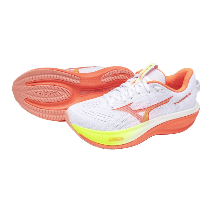 Mizuno Womens Wave Rider 30 - White/Flamingo Coral/Lime Pulp - Neutral - AW26