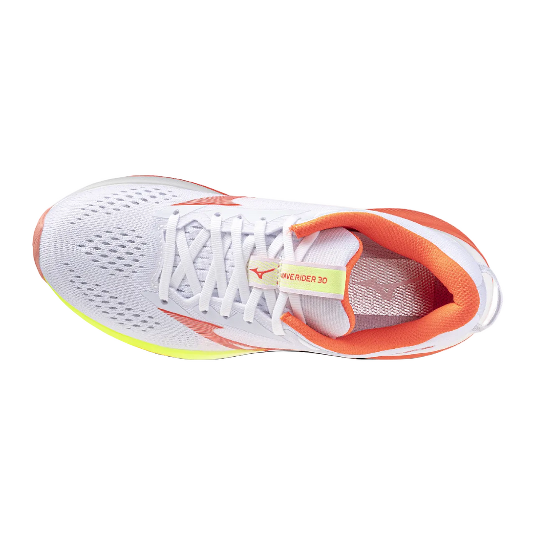 Mizuno Womens Wave Rider 30 - White/Flamingo Coral/Lime Pulp - Neutral - AW26