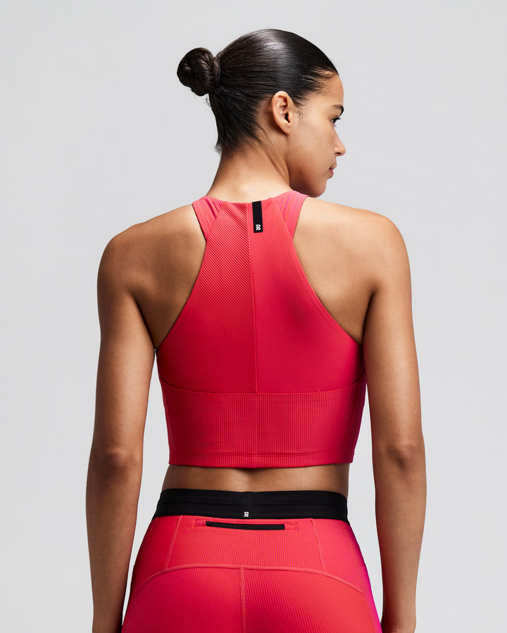 Bandit Women's Striped Cadence Zip Front Race Crop - Poppy/Azalea - AW26