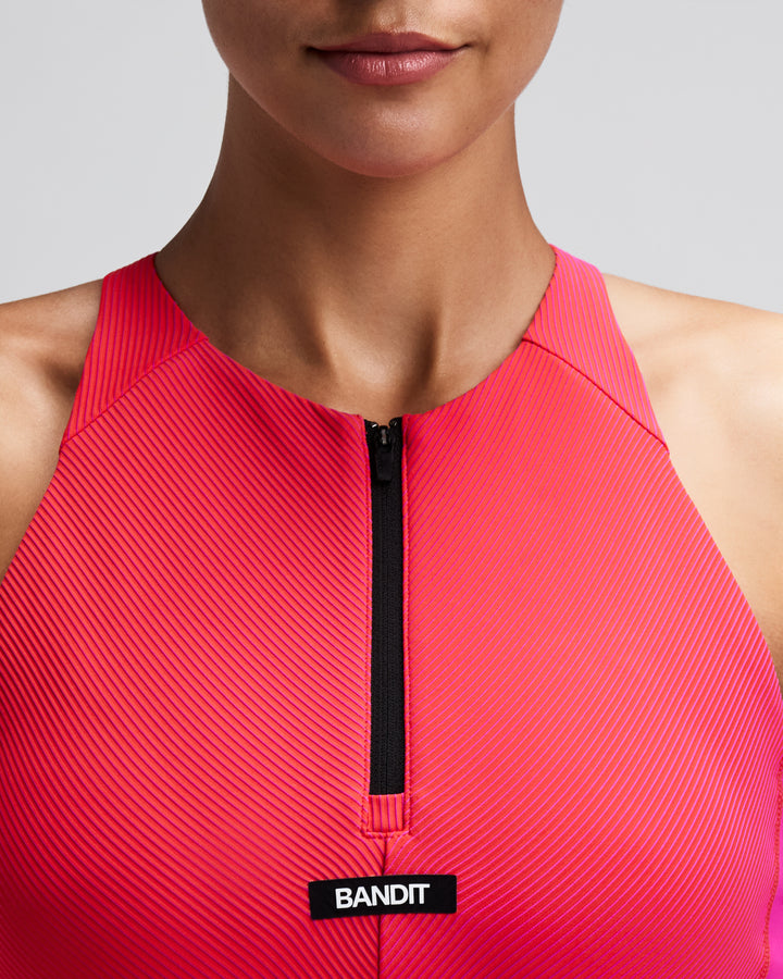 Bandit Women's Striped Cadence Zip Front Race Crop - Poppy/Azalea - AW26