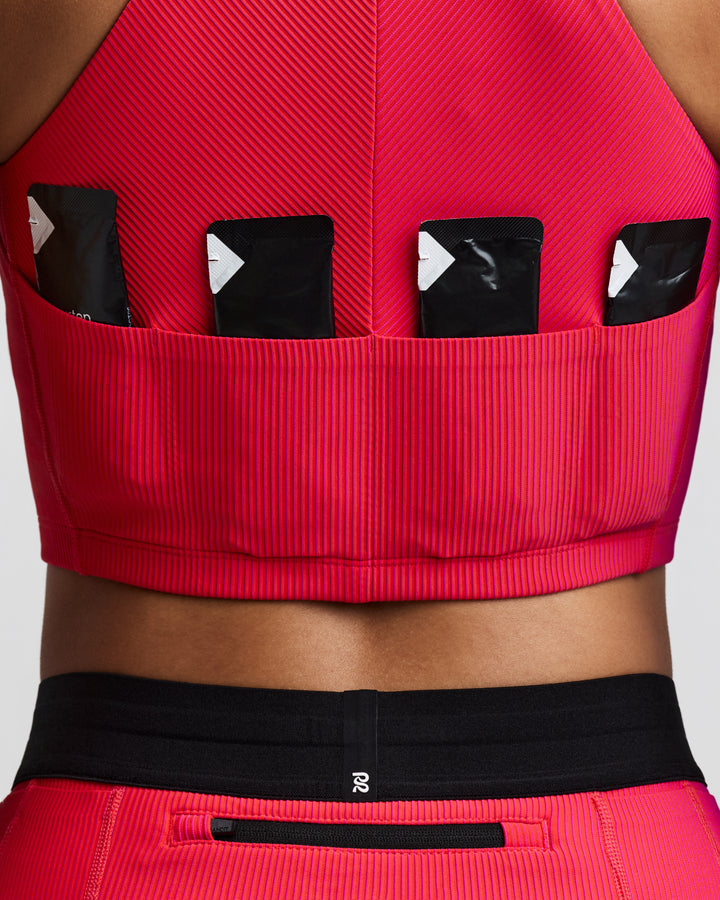 Bandit Women's Striped Cadence Zip Front Race Crop - Poppy/Azalea - AW26