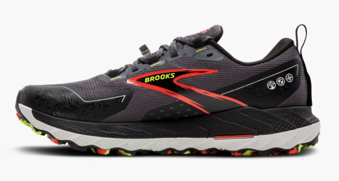 Brooks Mens Cascadia 18 GTX Blackened Pearl Black Tomato Trail