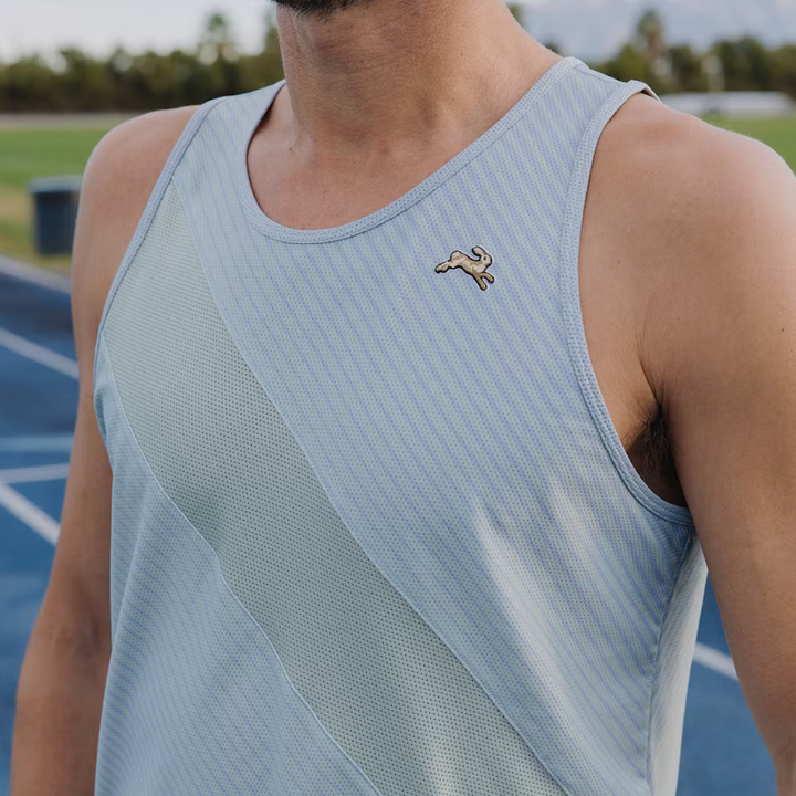 Tracksmith Mens Van Cortlandt Singlet - Dusty Blue Print/Jadeite - SS26