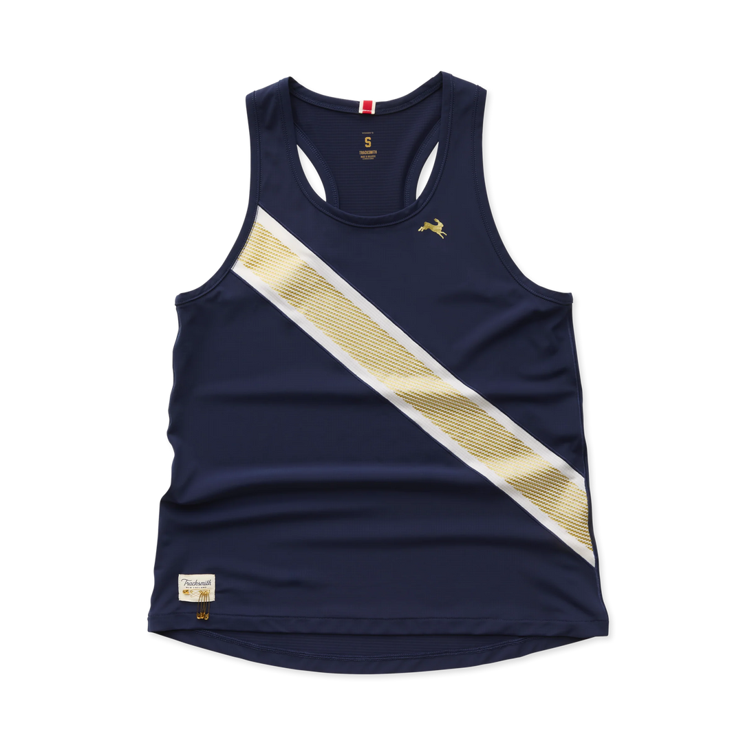 Tracksmith Mens Strata Singlet - Navy/Ivory/Gold - SS26