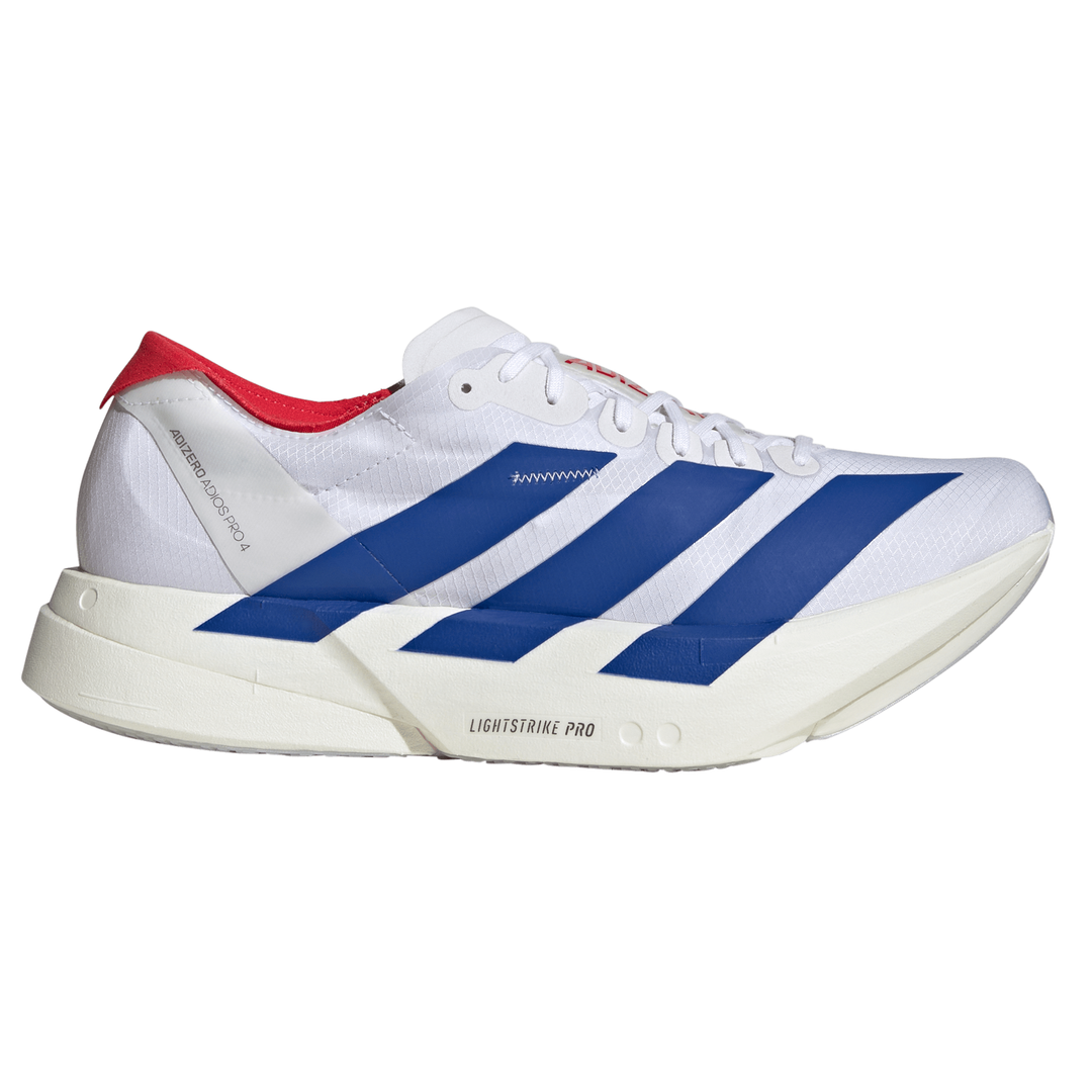 Adidas Mens Adizero Adios Pro 4 - Footwear White/Team Royal Blue/Pure Ruby - Neutral - SS26