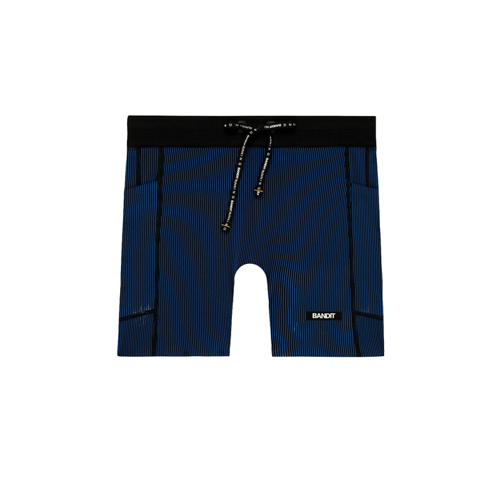 Bandit Womens 5” Striped Cadence Compression Shorts  - Black/Bauhaus Blue - AW26