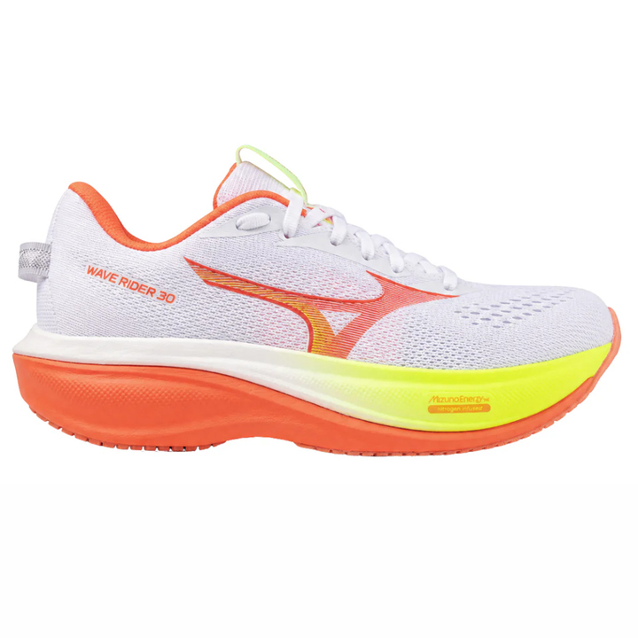 Mizuno Womens Wave Rider 30 - White/Flamingo Coral/Lime Pulp - Neutral - AW26