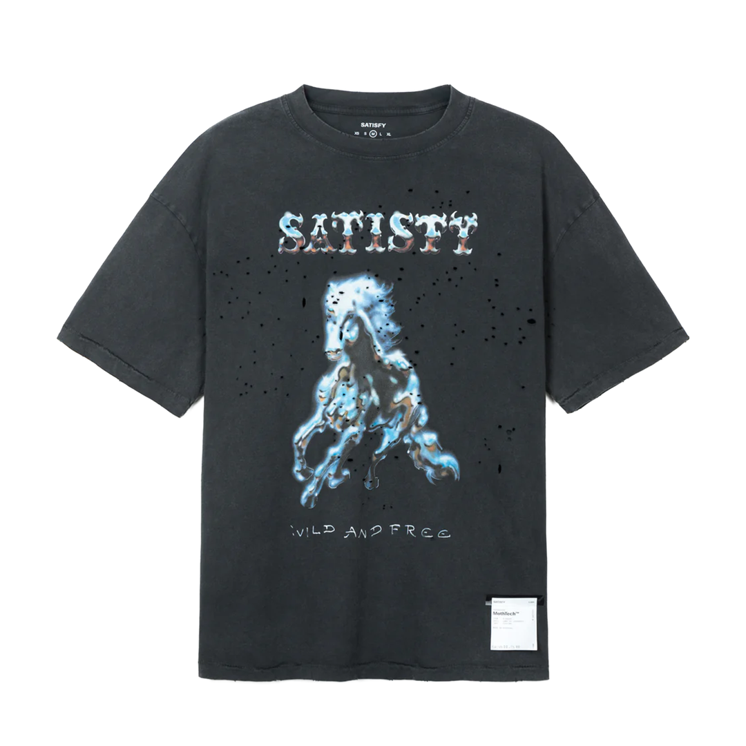 Satisfy Mens MothTech Tee - Noir vieilli - SS26