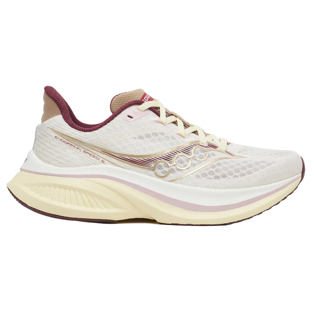 Saucony Womens Endorphin Speed 5 - Ivory/Maroon - Neutral - AW26