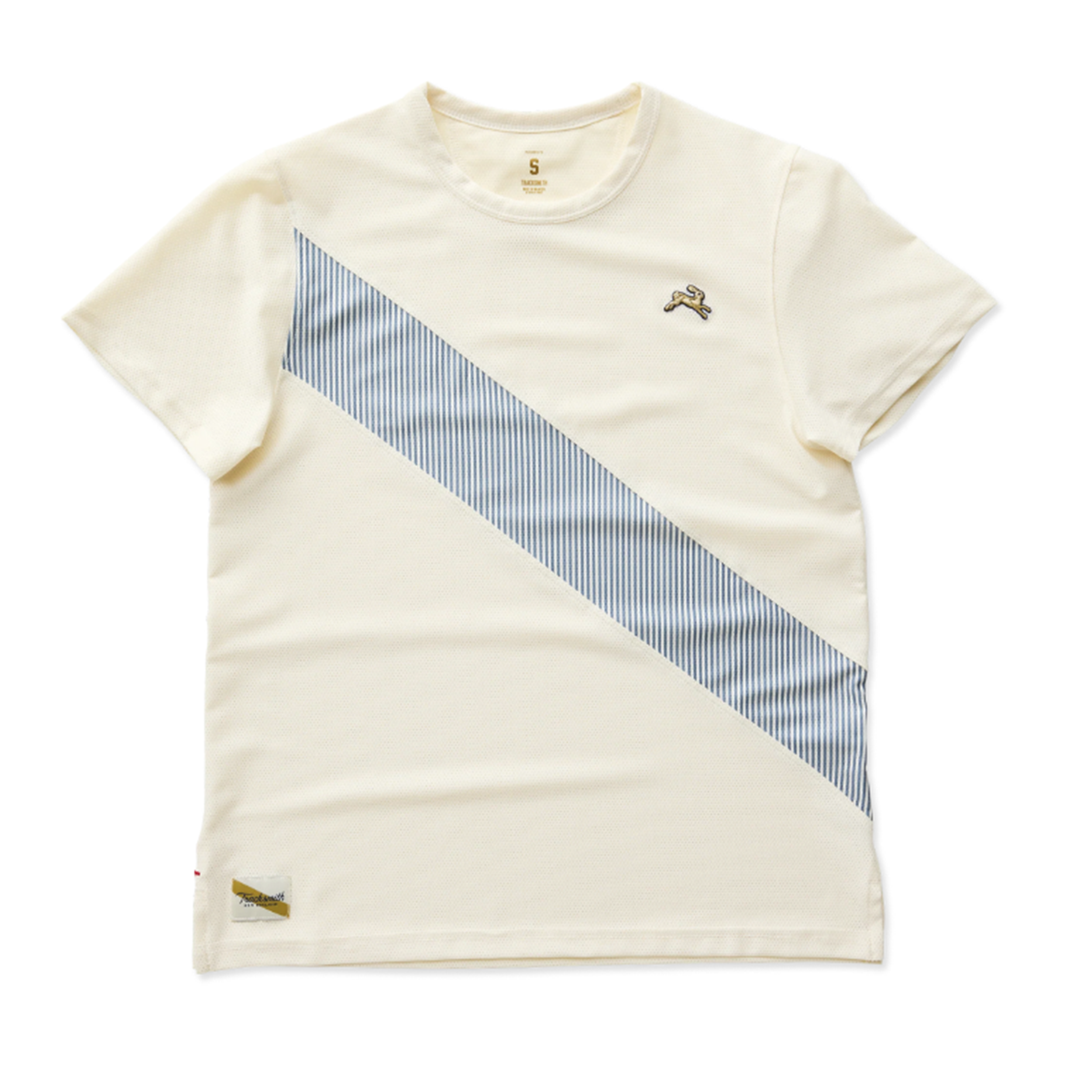 Tracksmith Womens Van Cortlandt Tee - Ivory/Bering Sea Stripe