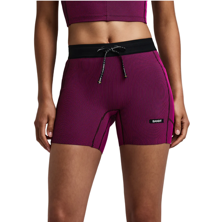 Bandit Womens 5” Striped Cadence Compression Shorts  - Espresso/Azalea - AW26
