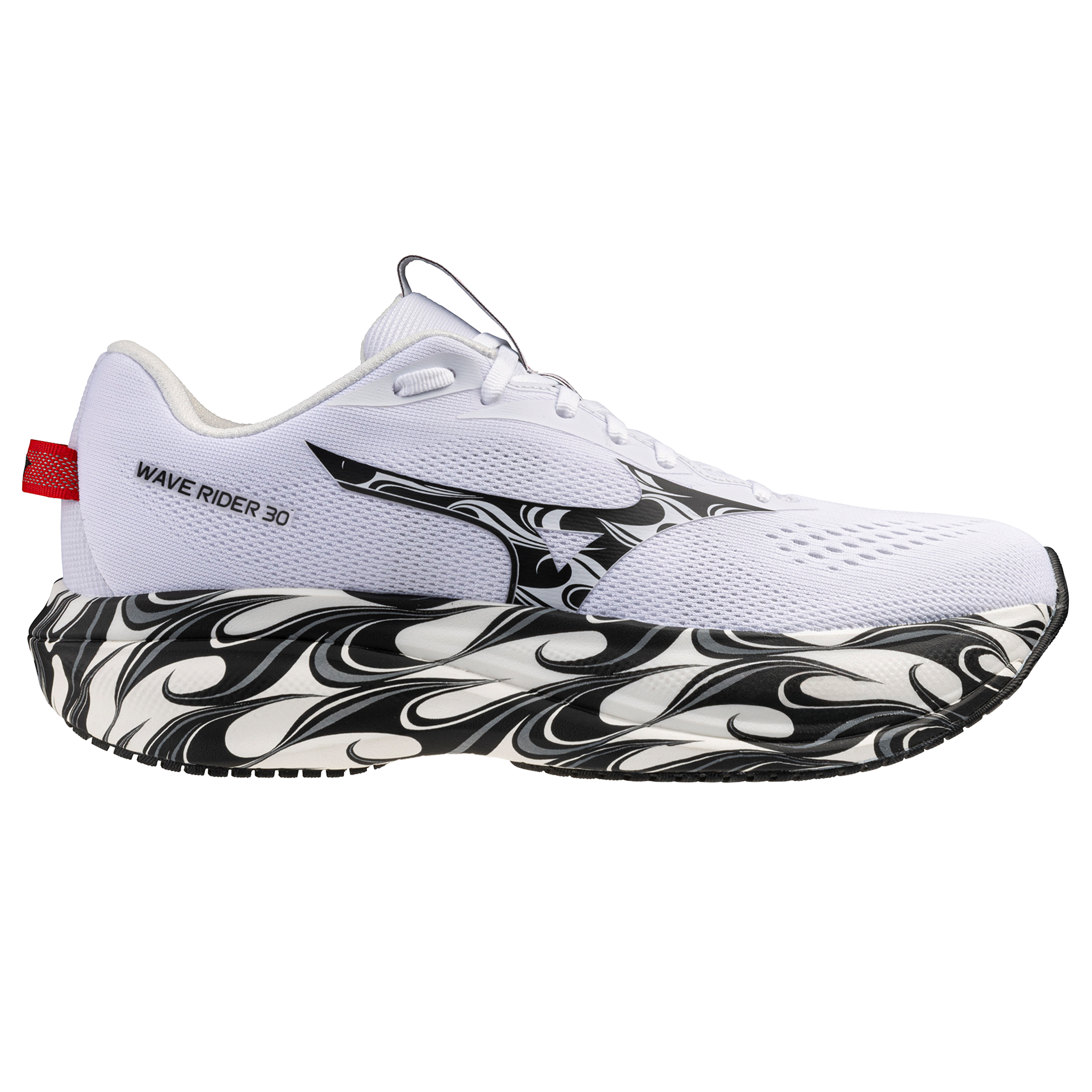 Mizuno Unisex Wave Rider 30 - White/Black/High Risk Red - Neutral - AW26