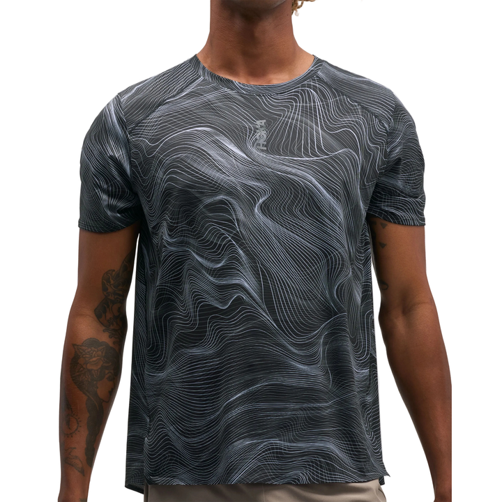 Hoka Mens Everyrun Printed Short Sleeve - Black/White Print - AW26