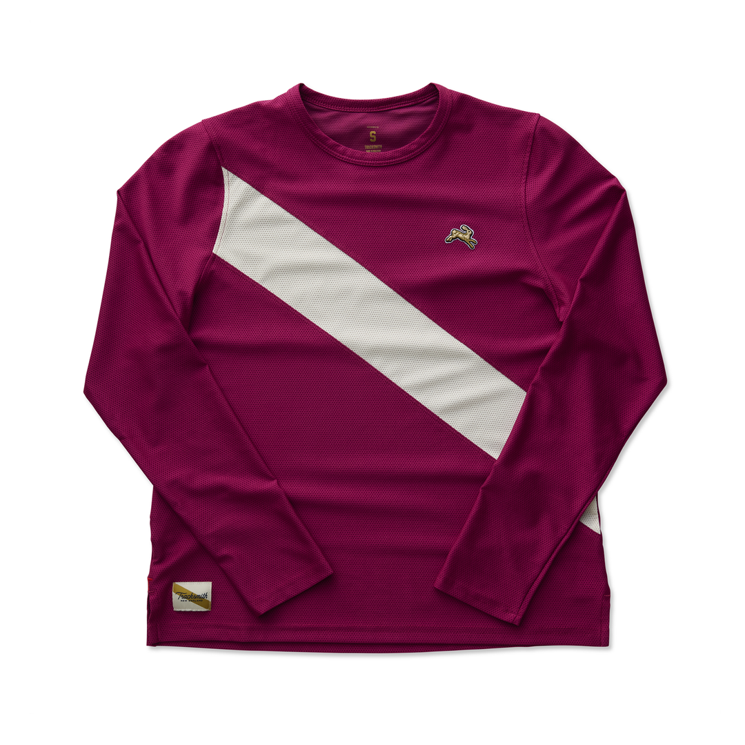 Tracksmith Womens Van Cortlandt Long Sleeve Tee - Raspberry/Ivory - AW26