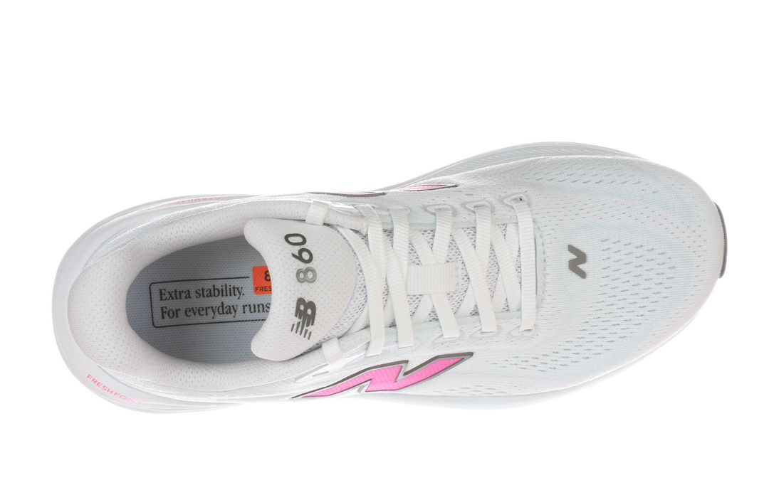 New Balance Damen 860v15 – Weiß/Pink Heat/Glint Blue – Stabilität – SS26