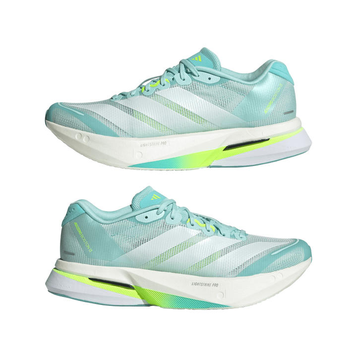 Adidas Womens Adizero Boston 13 - Semi Flash Aqua/Zero Metallic/Lucid Lemon- Neutral - AW25