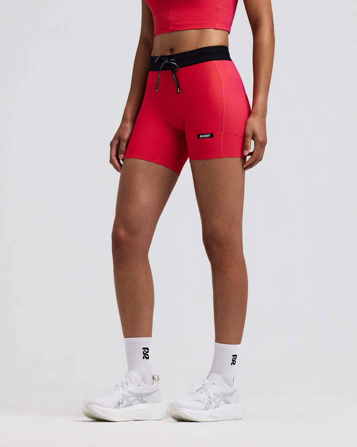 Bandit Womens 5” Striped Cadence Compression Shorts  - Poppy/Azalea - AW26