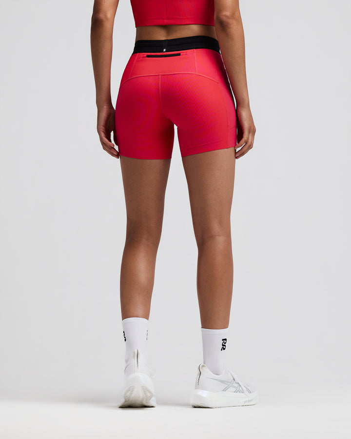 Bandit Womens 5” Striped Cadence Compression Shorts  - Poppy/Azalea - AW26