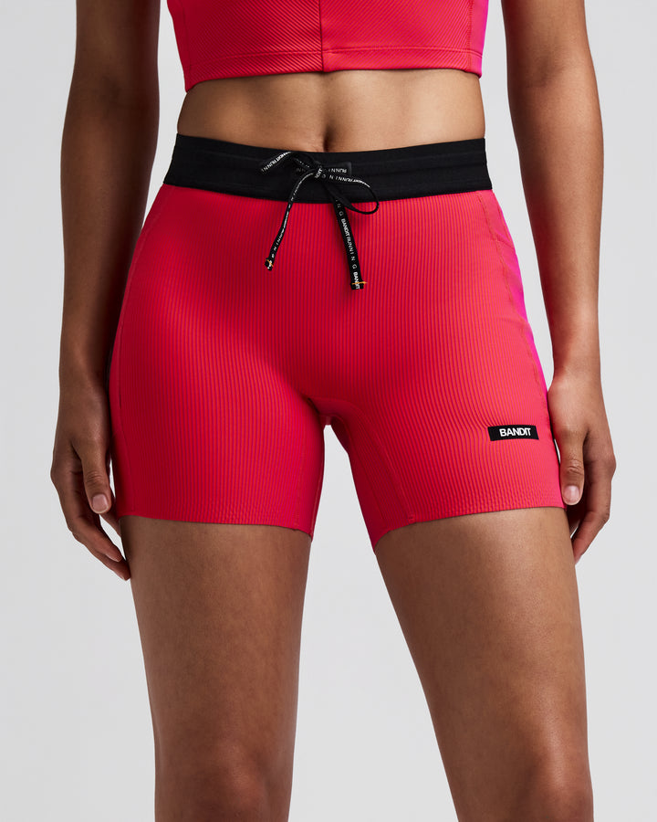 Bandit Womens 5” Striped Cadence Compression Shorts  - Poppy/Azalea - AW26