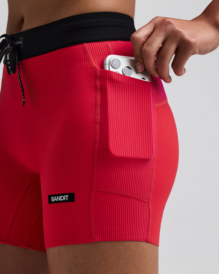 Bandit Womens 5” Striped Cadence Compression Shorts  - Poppy/Azalea - AW26