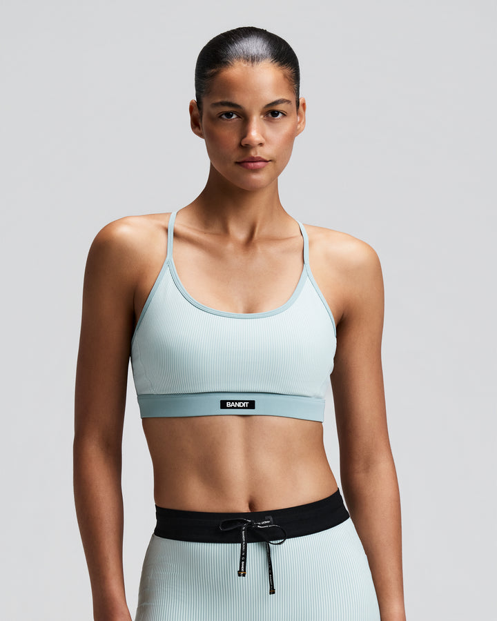 Bandit Womens Striped Cadence Strappy Bra with Mesh Overlay - Mist/Lagoon - AW26
