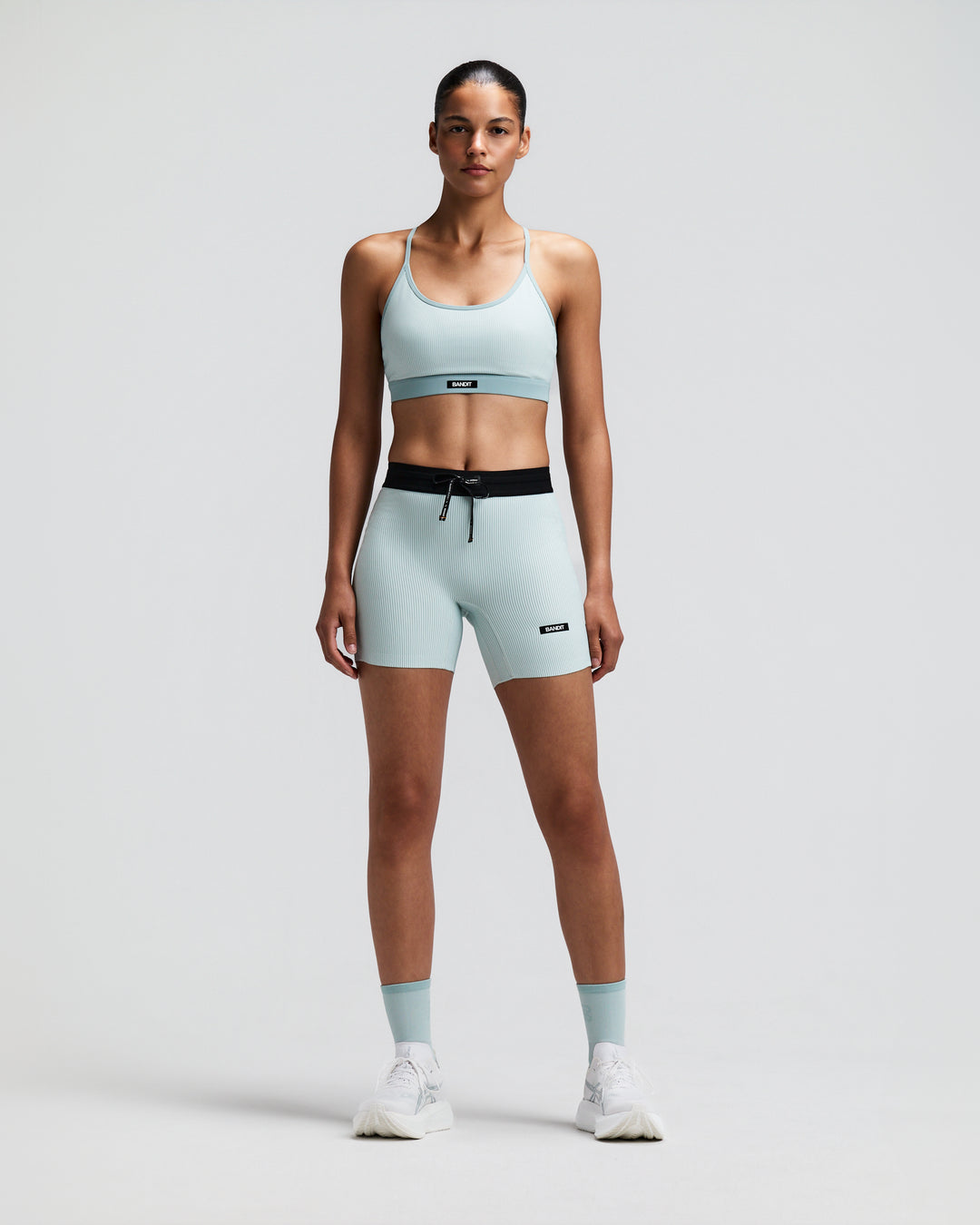 Bandit Womens Striped Cadence Strappy Bra with Mesh Overlay - Mist/Lagoon - AW26