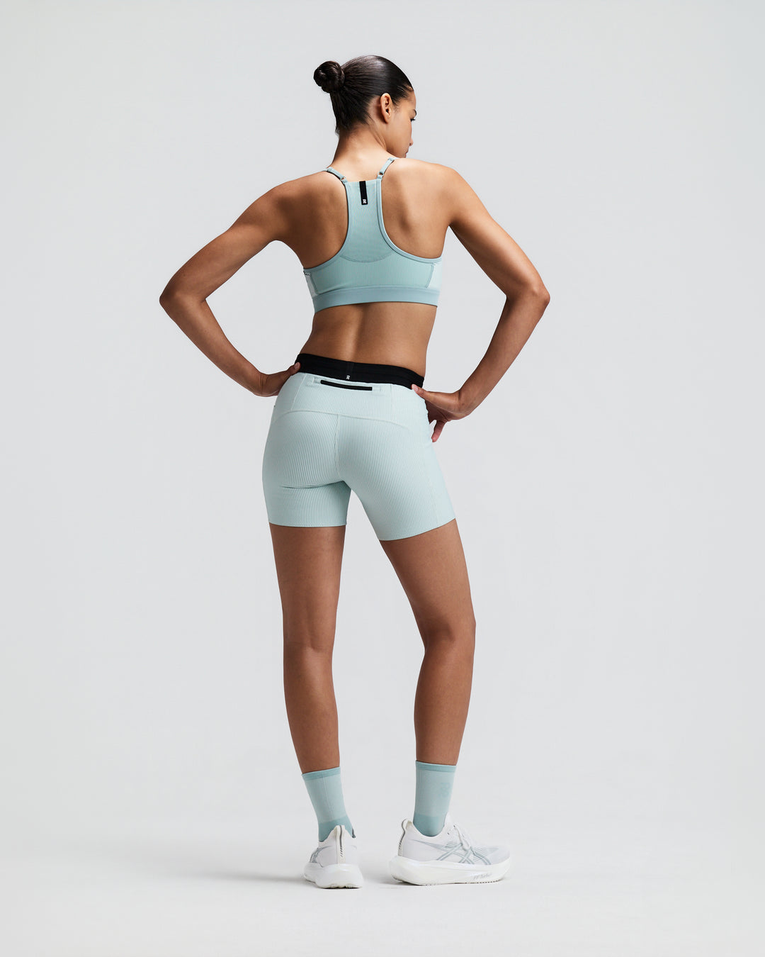 Bandit Womens Striped Cadence Strappy Bra with Mesh Overlay - Mist/Lagoon - AW26