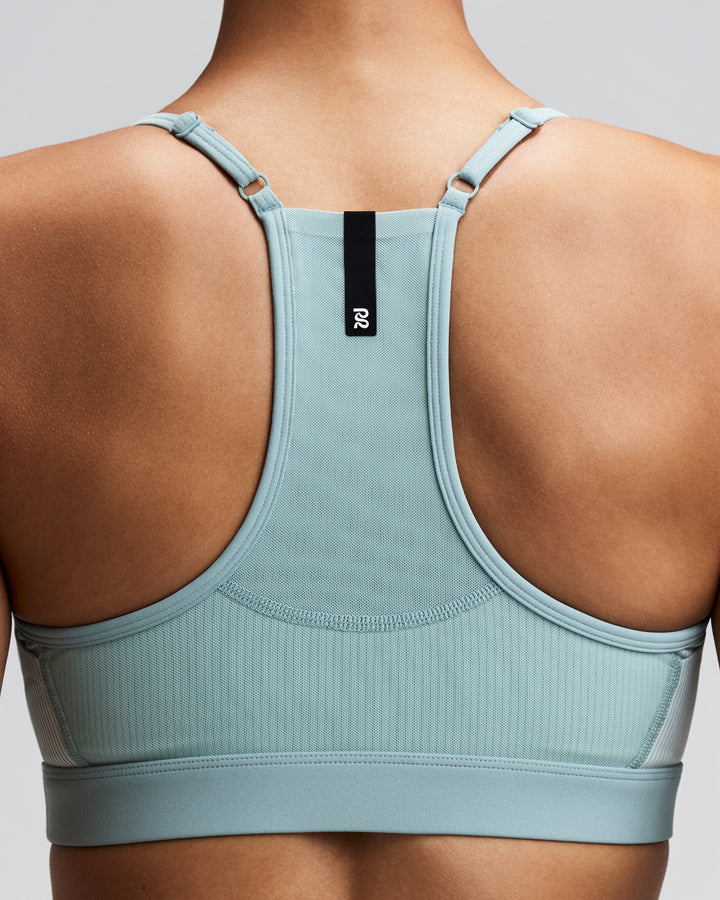 Bandit Womens Striped Cadence Strappy Bra with Mesh Overlay - Mist/Lagoon - AW26