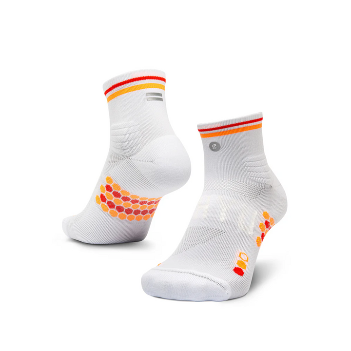SHYU Racing Quarter Crew Socks - White/Tangerine/Red