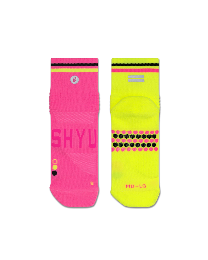 SHYU Racing Quarter Crew Socks - Rhubarb/Custard/Black