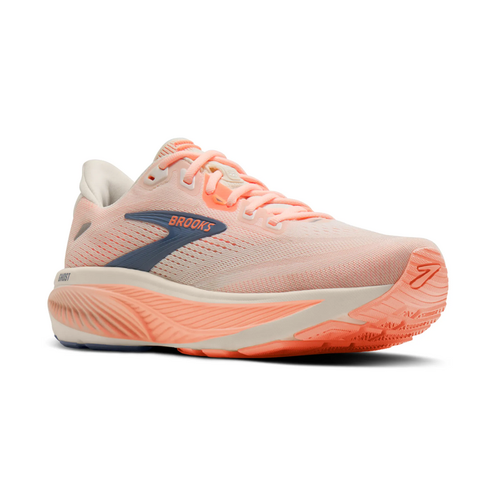 Brooks Womens Ghost 18 - Wide - D Width - Star White/Cyber Peach/Grey - Neutral - AW26