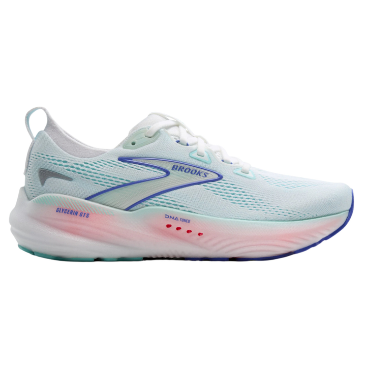 Brooks Womens Glycerin GTS 22 Wide - D Width - White/Limpet Shell/Amparo Blue - Stability - SS25