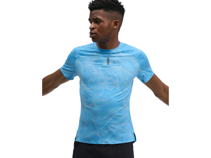 Hoka Mens Everyrun Printed Short Sleeve - Mineral Blue Print - AW26