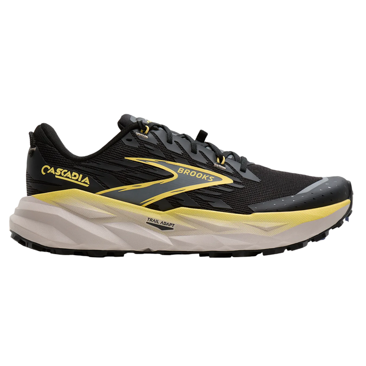 Brooks Mens Cascadia 19 - Black/Yellow/Chateau - Trail - SS26