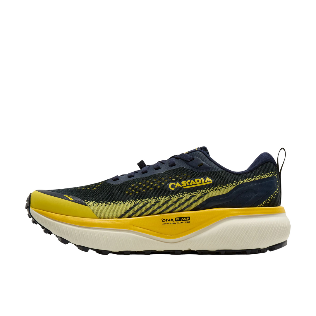 Brooks Mens Cascadia 20 - Navy/Cyber Yellow/Grey - Trail - AW26
