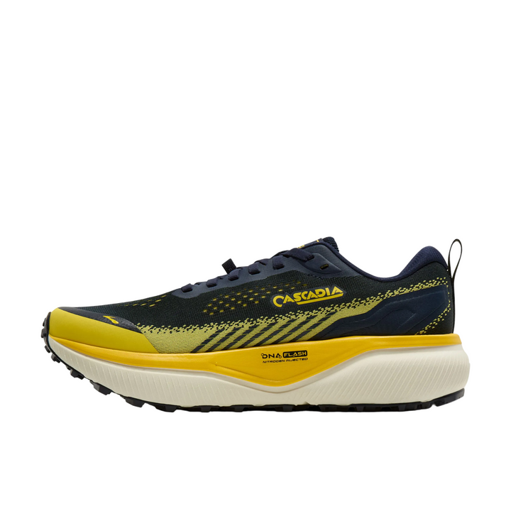 Brooks Mens Cascadia 20 - Navy/Cyber Yellow/Grey - Trail - AW26